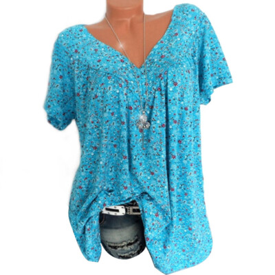 Plus Size Women Short Sleeve T-Shirt V Neck Summer Casual Baggy Blouse Top Tee  