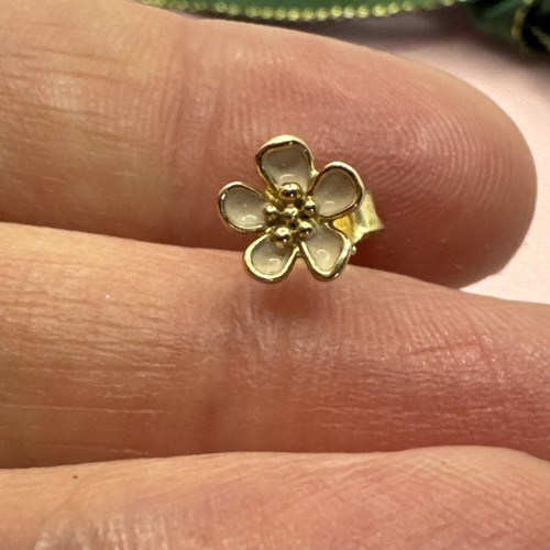 Pandora 14ct Yellow Gold Cherry Blossom Earrings Pink Enamel 250318En40 Studs - Picture 6 of 9