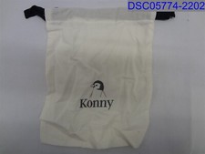 Konny Small Cream Cloth Cinch String Gift Bag With Baby Penguin Logo