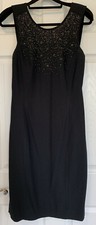 Vintage LBD Liz Claiborne Night Black Beaded Cocktail Party Midi Dress Size 8