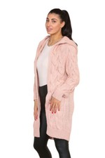 LADIES CHUNKY CABLE KNITTED OVERSIZED LONGLINE HOODED CARDIGAN WOMEN'S CAPE TOP