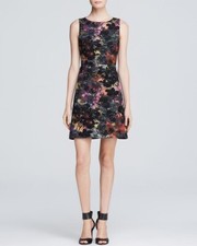 ALICE + OLIVIA Floral Jacquard Mesh Back Fit & Flare Cocktail Mini Dress 0 = XS