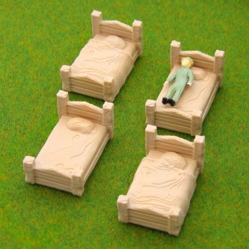 Juego de cuatro - Camas de madera a escala HO altamente detalladas con almohadas diseño en miniatura - Imagen 2 de 7