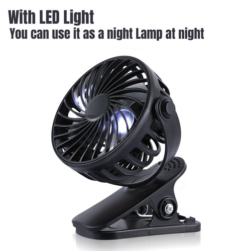 3 Speeds USB Rechargeable Mini Cooling Fan Clip On Desk Baby Stroller Portable - Picture 5 of 28