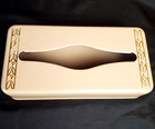 Vintage Ransburg Painted Metal Tissue Holder Light Pink w/Gold Leaves Design