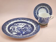 CHURCHILL England BLUE WILLOW 3-Pc Set: Dinner Plate, Cup, Saucer NIB