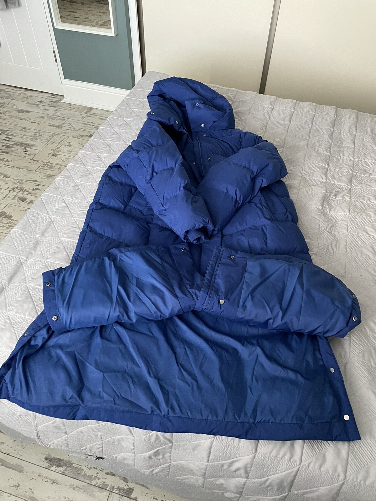 M&S Longline Quilted Coat Size 16 Blue. Hooded Feather&Down Insulated. Preowned eBay
