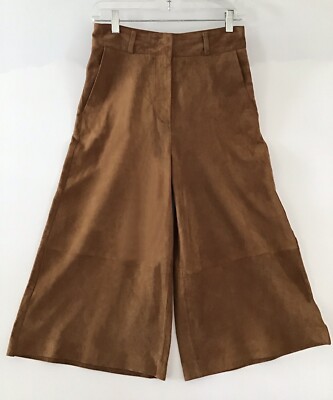 AKRIS Brown Cropped Wide Leg Suede Cropped culottes Trousers Sz 4 Reg  $3,750