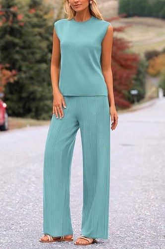 Lady Jumper Tracksuit Tank+Wide Leg Pants Knitted Co-ord Sets Loose Outfits SIZE - Picture 43 of 45