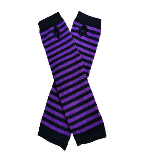 Women Stripe Gloves Knitted Fingerless Long Sleeve Arm Warmer Mittens ST-251 - Picture 17 of 17