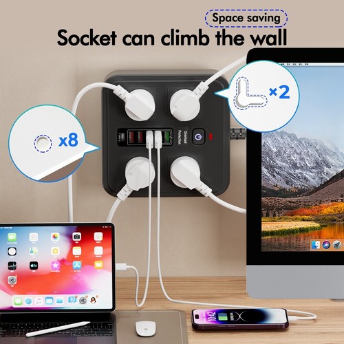 Surge Protector Power Board 4 Outlets USB A C Port Individual Switch Power Strip - Picture 18 of 19