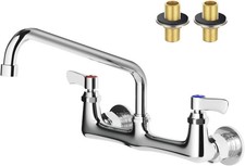 Commercial Wall Mount Kitchen Faucet with 12" Swivel Spout and Dual Handles