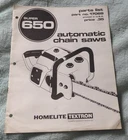 Vintage Homelite Super 650 chainsaw parts list dated 1969