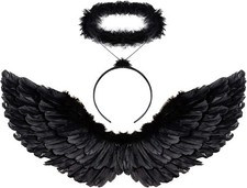 Halloween Female Black Feather Angel Wings Halo for Adults 2 Piece Included