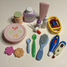 Doll Baby Care Accessory Set, Plate, Bottles, Spoons, Brush, Rattle, 13 Pieces