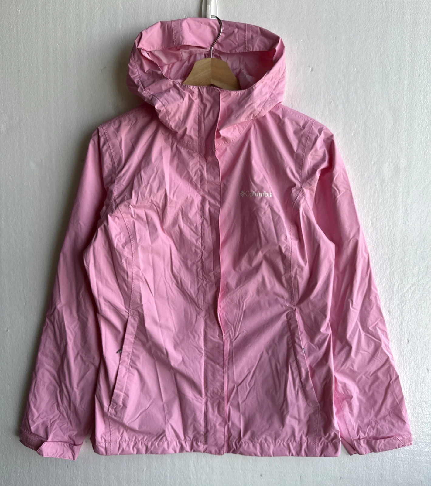 Columbia Women’s Pink Hoodie Full Zip Omni Tech Rain Windbreaker Jacket Size XS