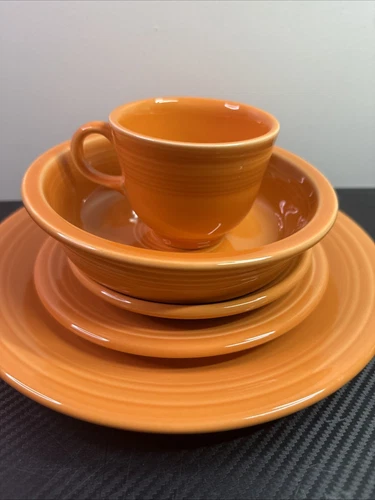 Vintage Fiestaware Tangerine 5 Pc Place Setting Fiesta Set Cup Plates Bowls