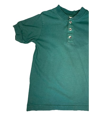 Vintage 90s Youth 4T Tshirt Green Cotton Preppy Button Shirt Sleeve - Picture 3 of 7