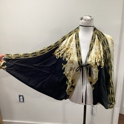 Vintage Luisa Spagnoli  Silk Blouse Black Gold Women Made In Italy