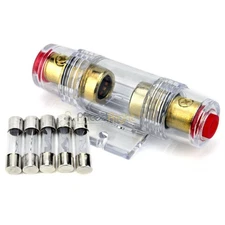 High Quality Gold In-line 4 or 8 Gauge AGU Fuse Holder + 5 Pack 80 AMP AGU Fuses