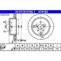 2X Ate 24.0118-0160.1 Bremsscheibe