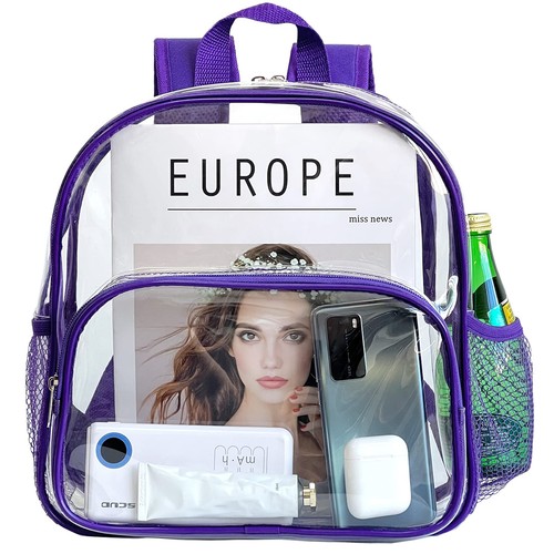 Clear Backpack Stadium 12x6x12 Heavy Duty PVC Plastic transparent Small See T...