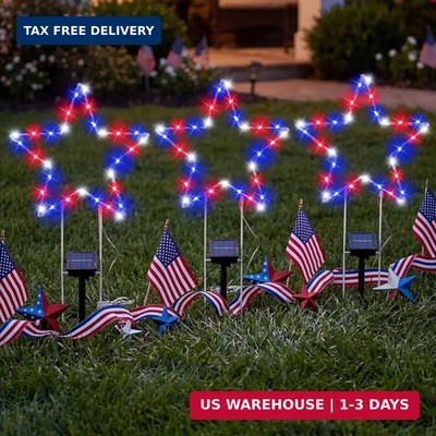 Retisee 3 Pcs 250th Anniversary 4th of July Solar Lights, 12.7 Inch Patriotic Re