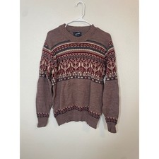 Puritan Vintage Fair Isle Sweater Mens Small Mauve Burgundy Made in USA Crewneck