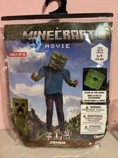 Child  s Minecraft Movie ZOMBIE Jumpsuit Costume Size S 4-6 Mask Glows NIP