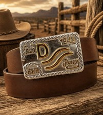 Vintage John Wayne Gold " Red River D " Buckle W/ Premium Cowhide Belt