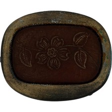 Floral Leather Inlay Botanical Western Rodeo Ranch Cowgirl Vintage Belt Buckle