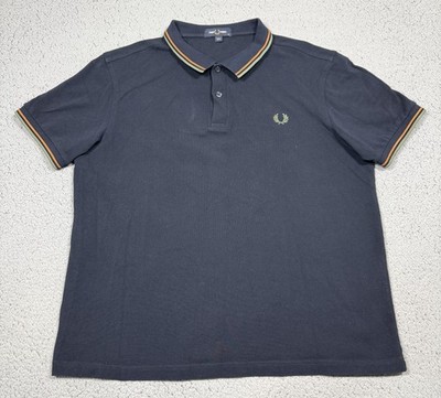 Fred Perry Polo Shirt Mens XL Blue Twin Tipped Collar Cotton Pique Casual Logo