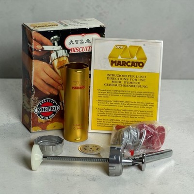 Marcato Atlas Biscuits Gold Anodized Cookie Press Made In Italy COMPLETE Set