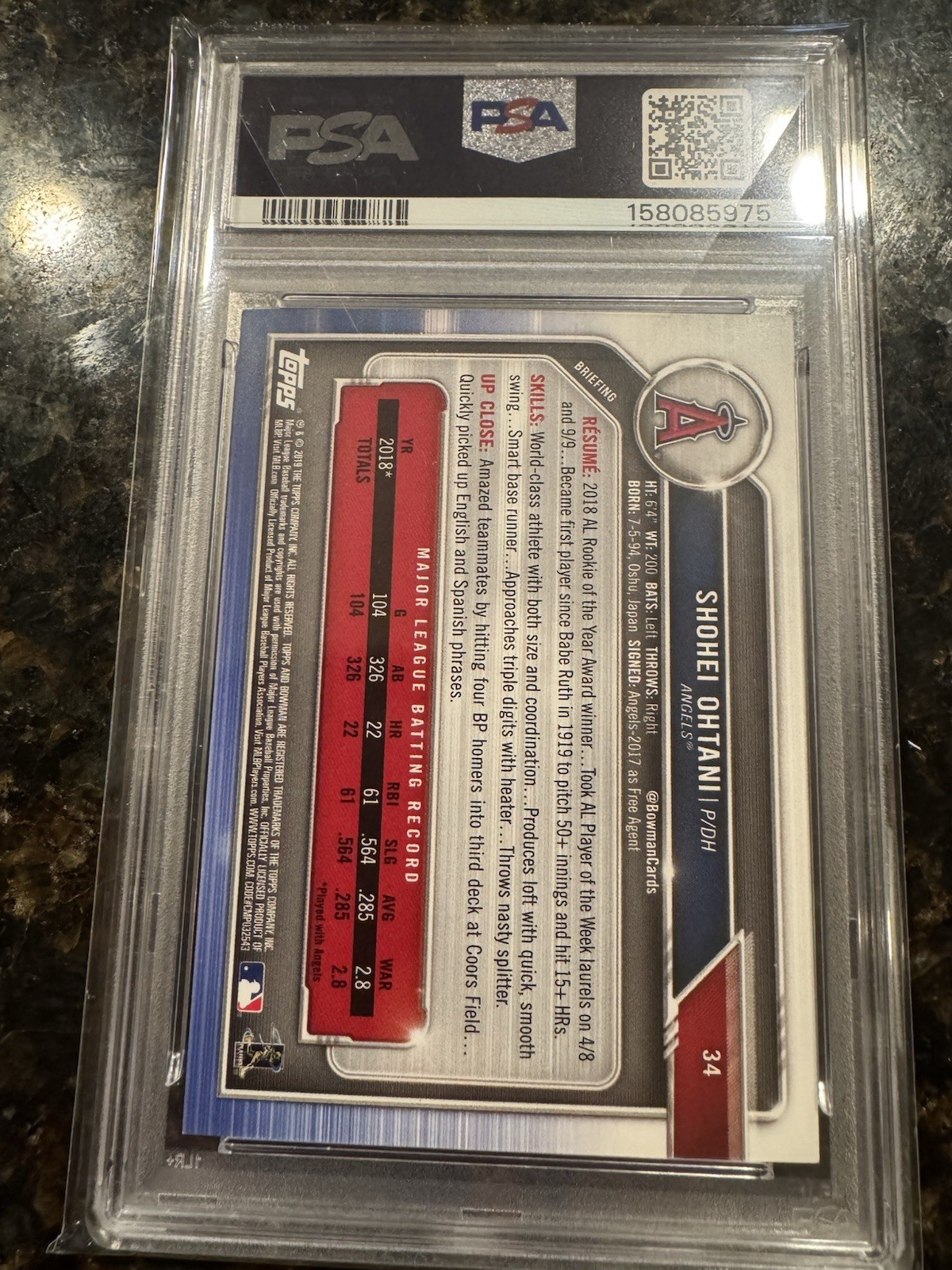 2019 Bowman Shohei Ohtani #34 Purple /250 PSA 8 2nd Year Angels Dodgers MVP Rare view 4