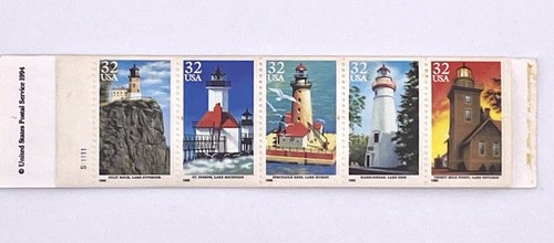 Book of 20 - 1995 Lighthouses of the Great Lakes 32 cent stamps 5 designs - Picture 3 of 3