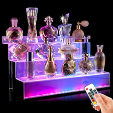 12 in Clear Acrylic Display Riser Shelf with LED Light,3 Tier Display Step Shelv