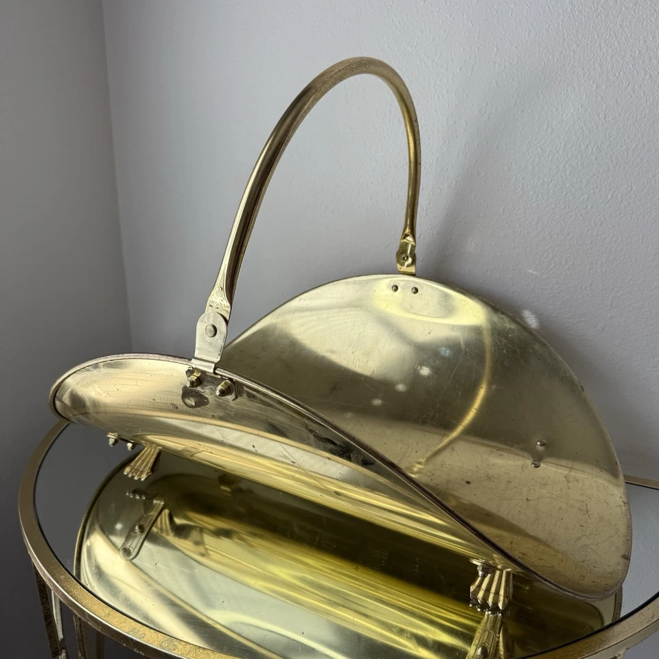 Suporte de acender vintage grande lareira madeira tronco latão cesta pé de leão - Imagem 2 de 4