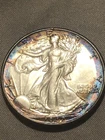 1942 W Walking Liberty Half Dollar Rainbow Toned BU