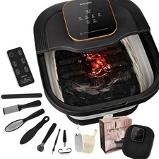 FOFOJ Y Collapsible Foot Spa Bath with Heat and Massage Roller, Bubble, Black