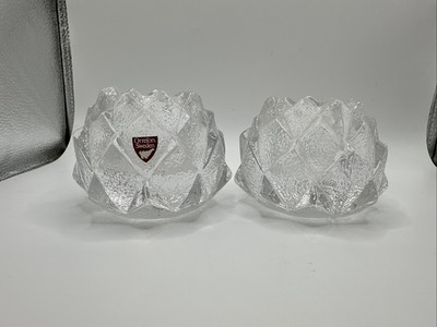 2 Orrefors Crystal Candle Holder Firefly Artichoke Nimbus Votive Sweden 3'' x 3 