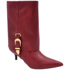 Stivaletto donna tronchetto meta' polpaccio punta in pelle bordeaux con risvolto