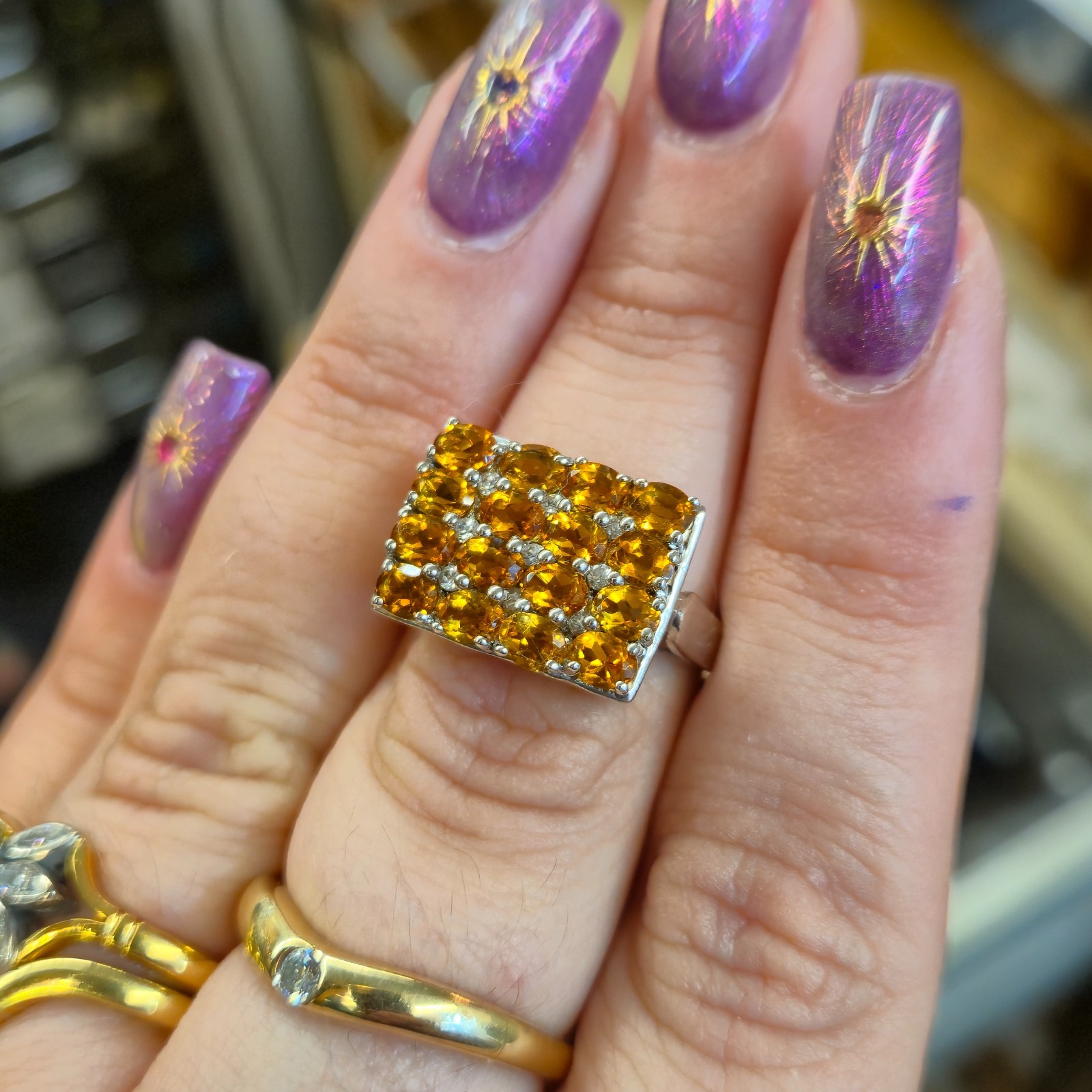 Sterling Silver Large Multi-Gem Rectangular Citri… - image 9