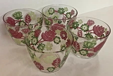 Ikea Ideell 14oz Glass Dessert Bowls Lot of 4 Pink Green Floral France Retired