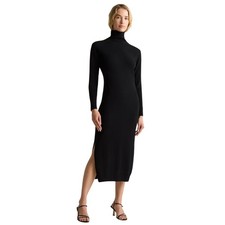EUC Quince Women's Large Black Mongolian Cashmere Turtleneck Midi Sweater Dress