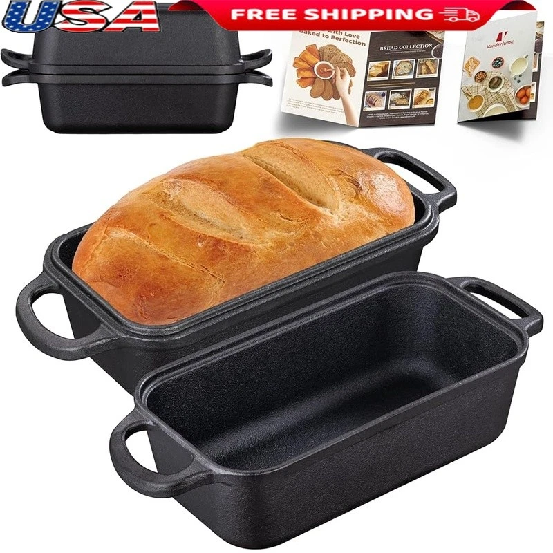 Cast Iron Bread Pan W/ Lid Sourdough Homemade Bread Baking Durable Non-Stick New