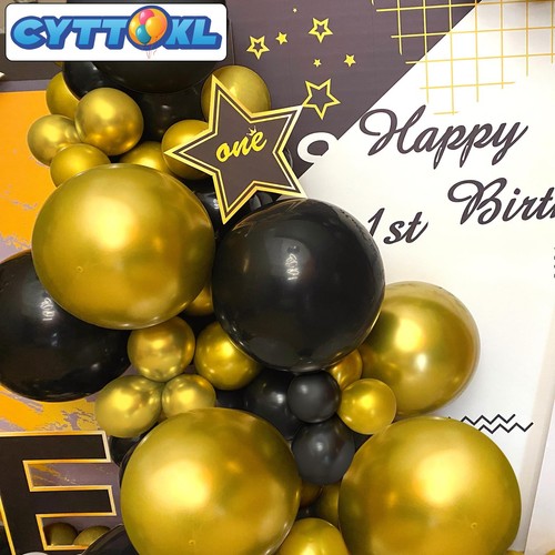 Black and Gold Balloons 12 inch 100 Pack Metallic Chrome Black Gold Latex Hel... - Picture 3 of 6