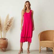 Party Midi Dress Pink Jersey Shift Sleeveless Openwork Inserts Stretch M