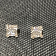 Square Silver Metal Stud Earrings Butterfly Back Fashion Costume No Stone Lobe