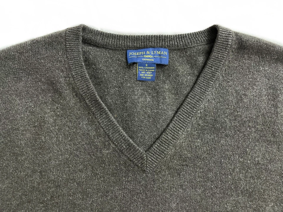 ➤Suéter suéter jersey con cuello en V 100 % cachemir Joseph & Lyman para hombre • Marrón •Pequeño Foto 4 de 4
