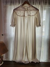 Vintage Sheer Nylon Peignoir Robe Prairie Cottage Boho Prairie White Size Medium